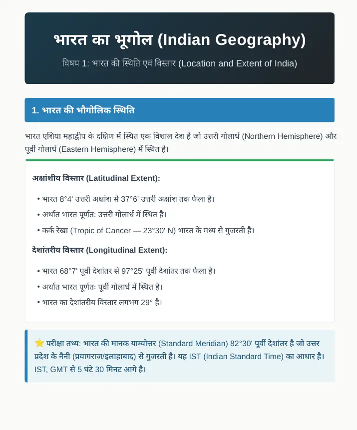 भारत का भूगोल PDF Notes + 60 MCQs | भारत की स्थिति एवं विस्तार - Image 2